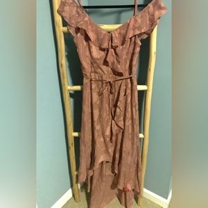 Vince high low rose off the shoulder dress